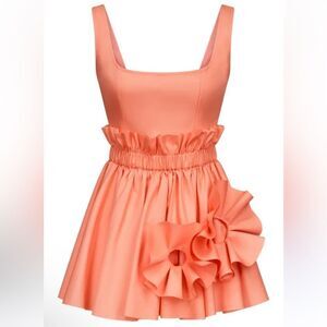 AREA Ruffle Flower Appliqué Mini Dress Sweet Salmon Size 6